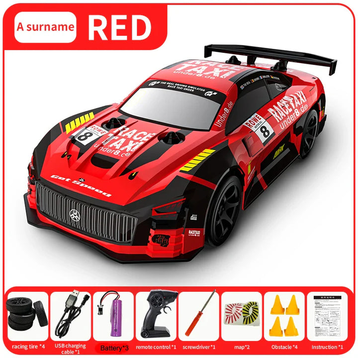 JJRC Q165 1:18 scale 4WD RC drift car in red with ready-to-run racing package