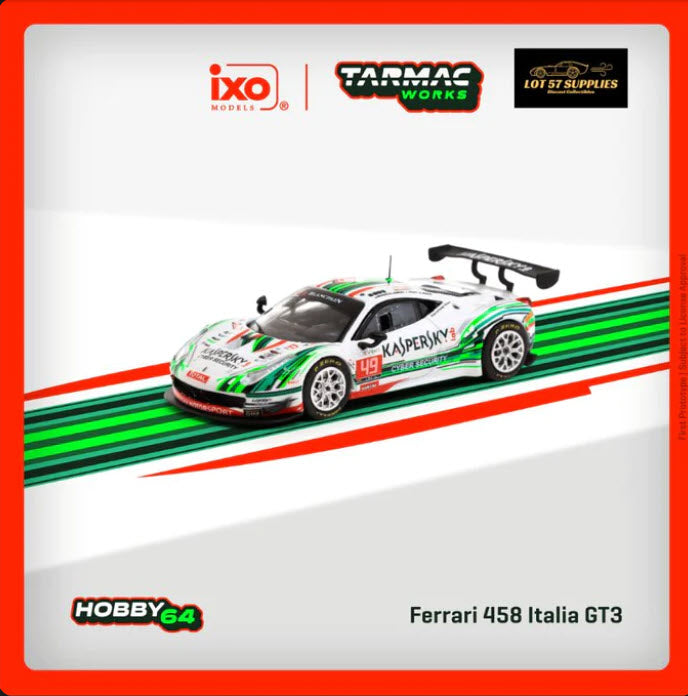 Ferrari 458 Italia GT3 24 Hours of Spa 2016 #49 Kaspersky 1:64 Scale Diecast Model by Tarmac Works