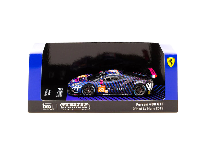 Ferrari 488 GTE 24h of Le Mans 2019 Frey / Gatting / Gostner #83 1:64 Scale Diecast Model by Tarmac Works Close Up Packaging View
