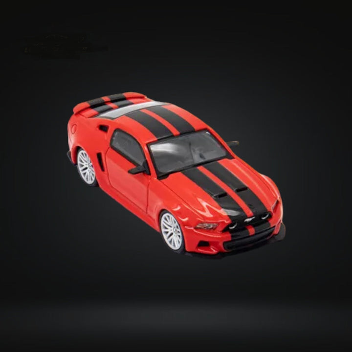 Ford Mustang 2014 GT 5.0 Red With Black Stripes 1:64 GDO Hunter x DCM Angle View