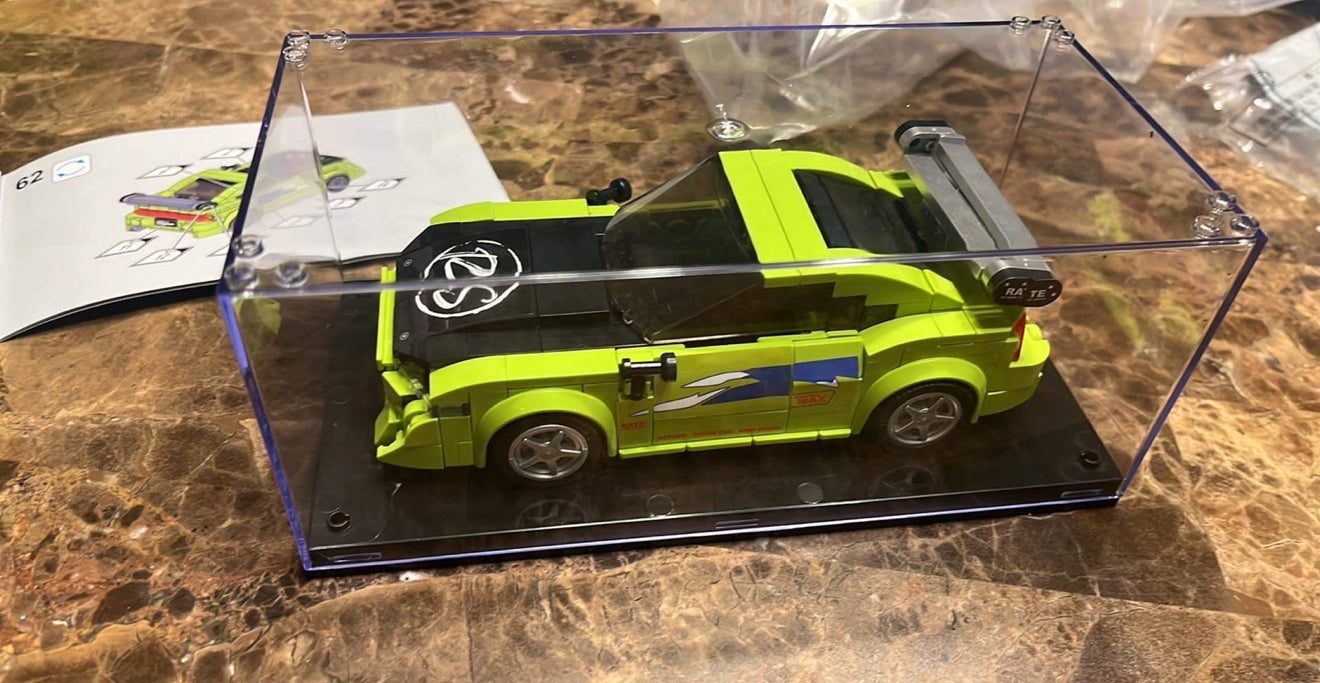 Green Mitsubishi Eclipse brick building model with Fast & Furious-inspired racing graphics