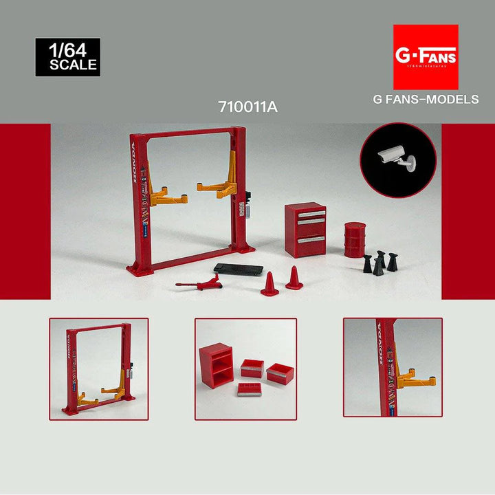 Tool Kit Models / Garage Lift Set in Red 1:64 Scale by G-Fans 710011A
