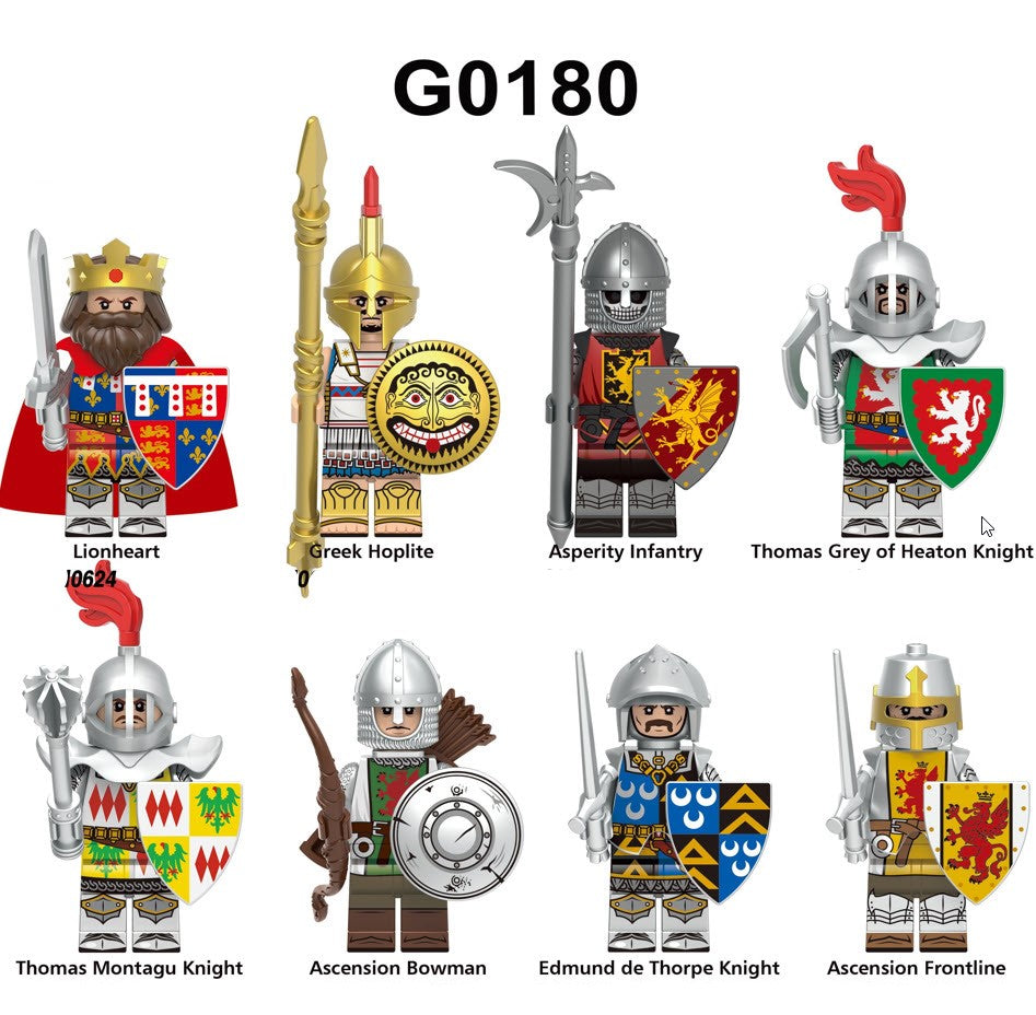 Medieval Custom Minifig Set of 8 – Lionheart, Hoplite, and Knights for Lego