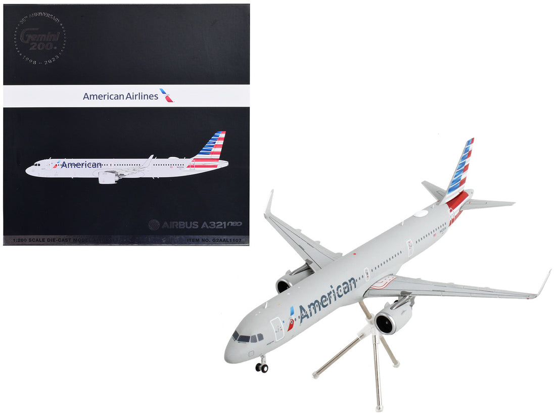 Airbus A321neo Commercial Aircraft "American Airlines" Silver with Striped Tail "Gemini 200" Series 1/200 Diecast Model Airplane by GeminiJets-0