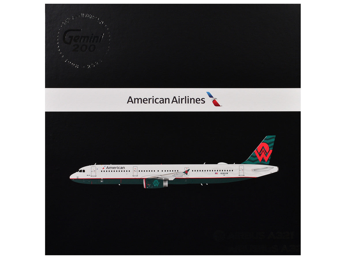 Airbus A321 Commercial Aircraft "American Airlines - America West Heritage Livery" (N580UW) White with Tail Graphics "Gemini 200" Series 1/200 Diecast Model Airplane by GeminiJets-2