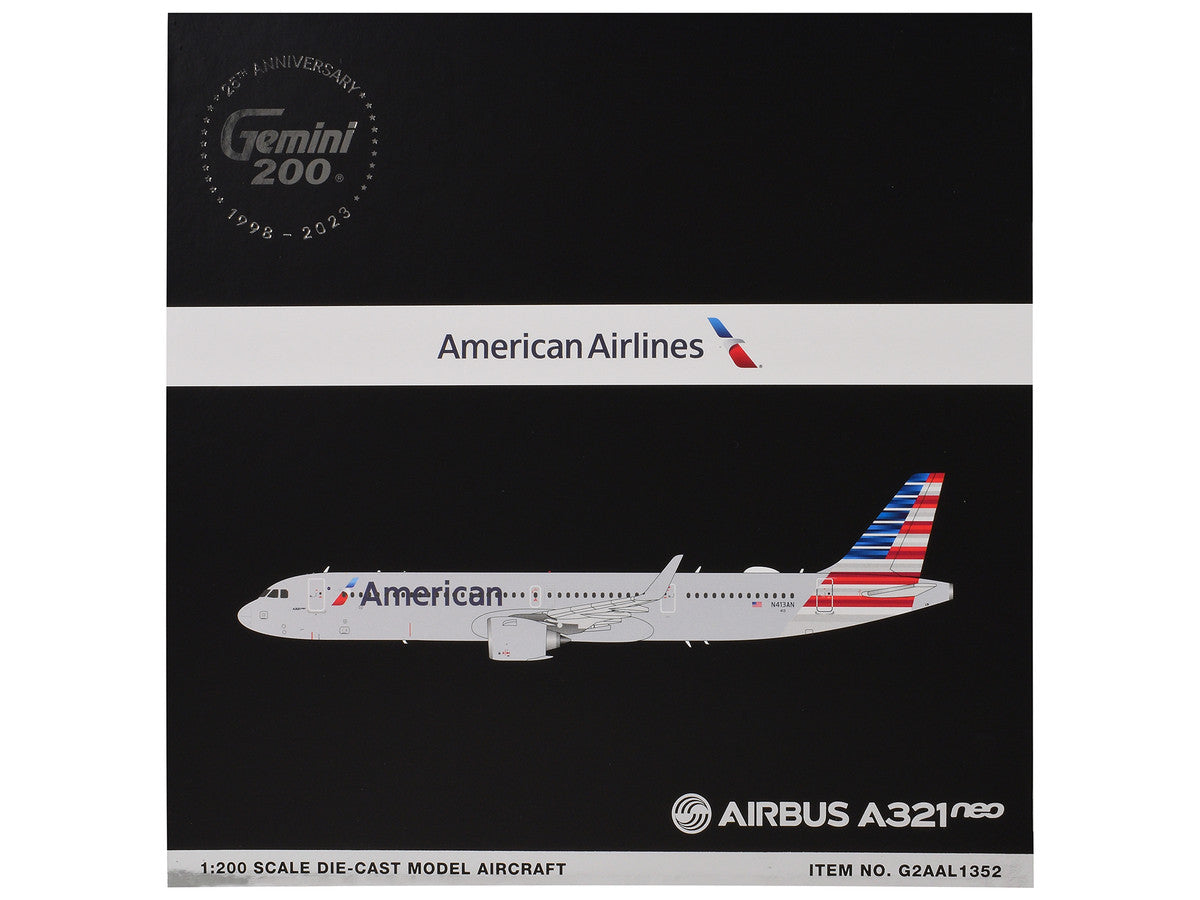 Airbus A321neo Commercial Aircraft "American Airlines" (N413AN) Gray with Striped Tail "Gemini 200" Series 1/200 Diecast Model Airplane by GeminiJets-2