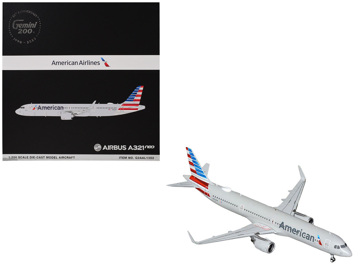 Airbus A321neo Commercial Aircraft "American Airlines" (N413AN) Gray with Striped Tail "Gemini 200" Series 1/200 Diecast Model Airplane by GeminiJets-0