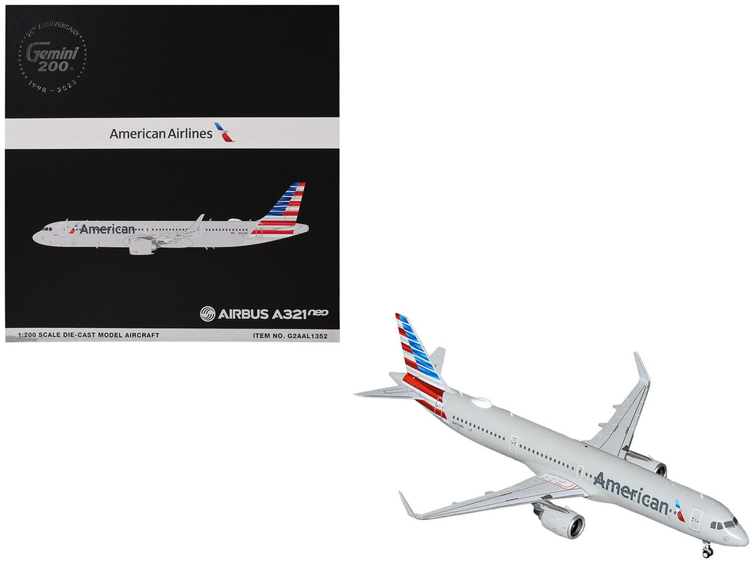 Airbus A321neo Commercial Aircraft "American Airlines" (N413AN) Gray with Striped Tail "Gemini 200" Series 1/200 Diecast Model Airplane by GeminiJets-0