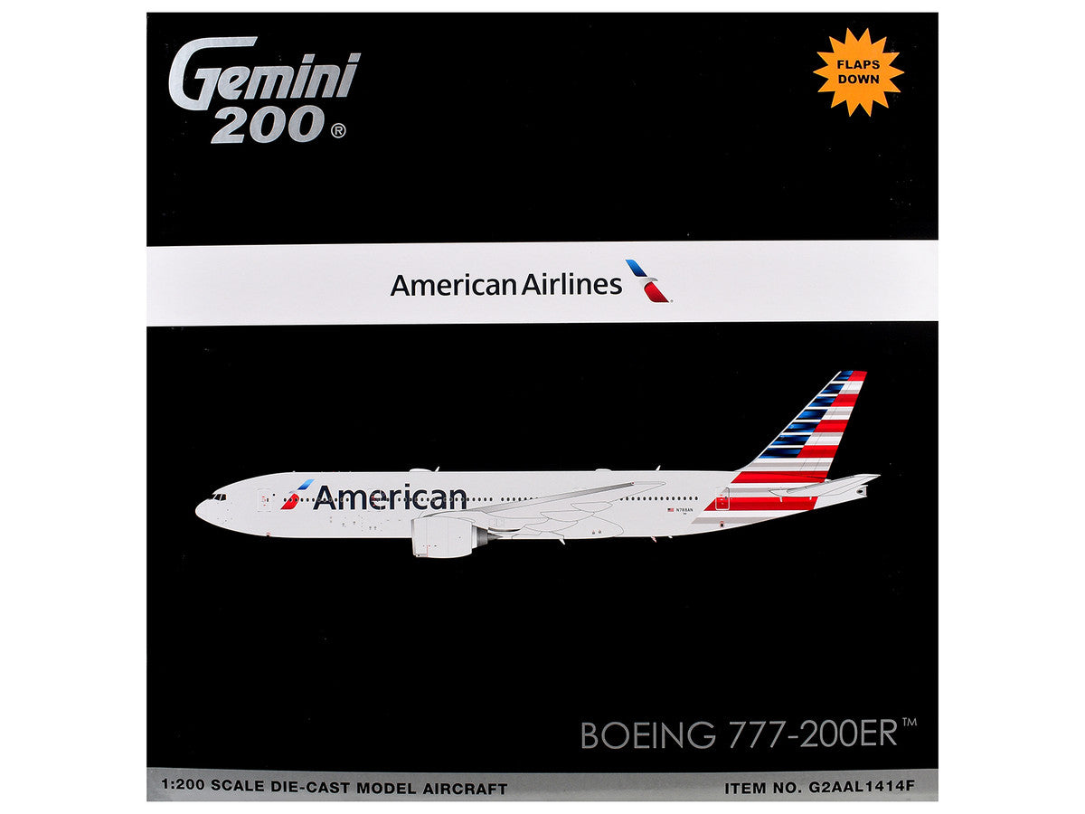 Boeing 777-200ER Commercial Aircraft with Flaps Down "American Airlines" (N788AN) Silver with Striped Tail "Gemini 200" 1/200 Diecast Model Airplane by GeminiJets-2