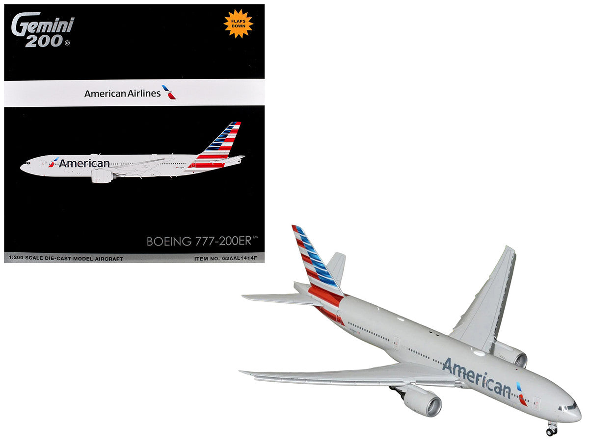 Boeing 777-200ER Commercial Aircraft with Flaps Down "American Airlines" (N788AN) Silver with Striped Tail "Gemini 200" 1/200 Diecast Model Airplane by GeminiJets-0