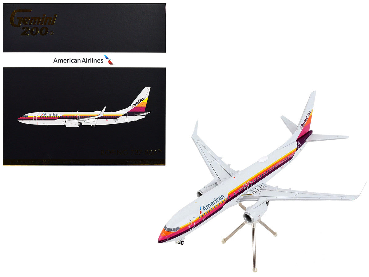 Boeing 737-800 Commercial Aircraft "American Airlines - AirCal" Gray with Stripes "Gemini 200" Series 1/200 Diecast Model Airplane by GeminiJets-0