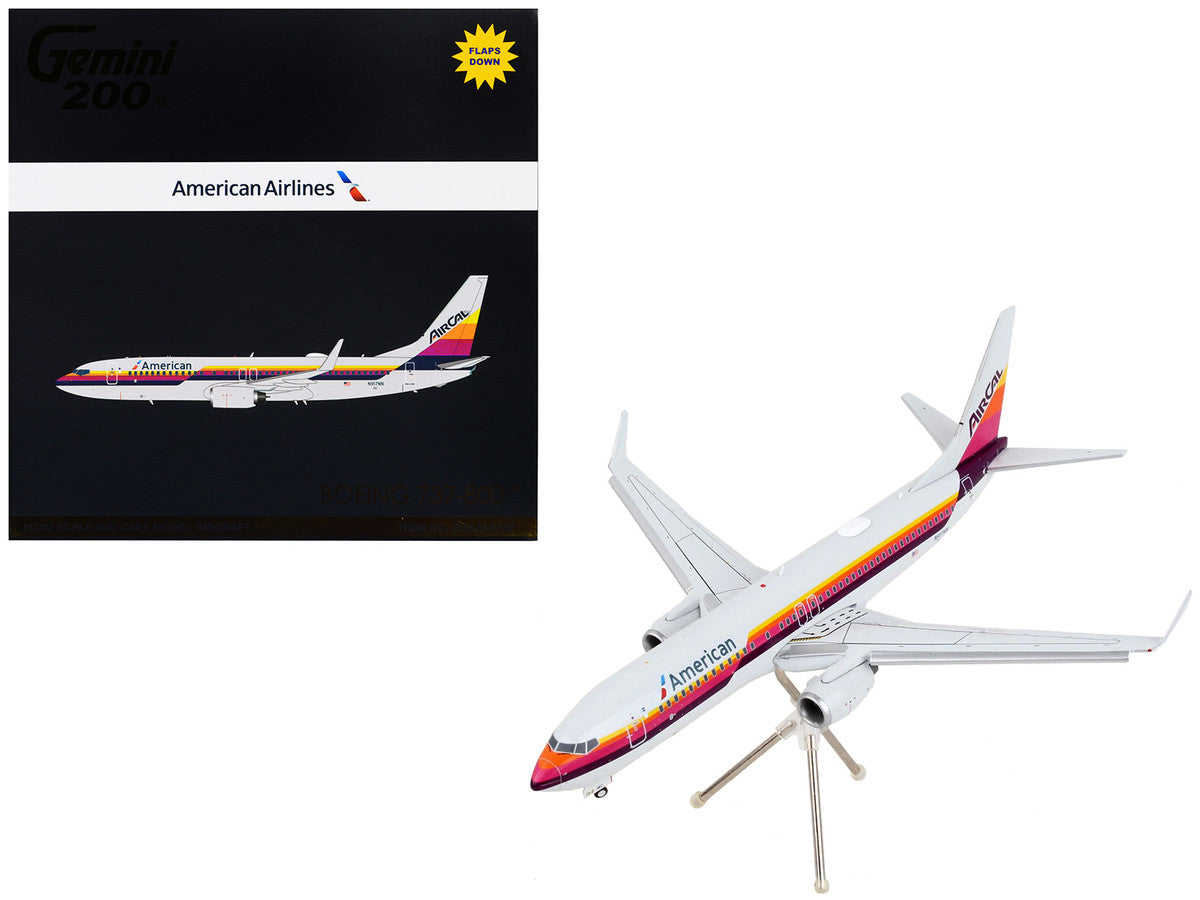 Boeing 737-800 Commercial Aircraft with Flaps Down "American Airlines - AirCal" Gray with Stripes "Gemini 200" Series 1/200 Diecast Model Airplane by GeminiJets-0