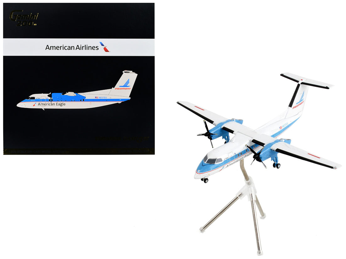 Bombardier Dash 8-100 Commercial Aircraft "American Eagle - Piedmont Airlines" White with Blue Stripes "Gemini 200" Series 1/200 Diecast Model Airplane by GeminiJets-0