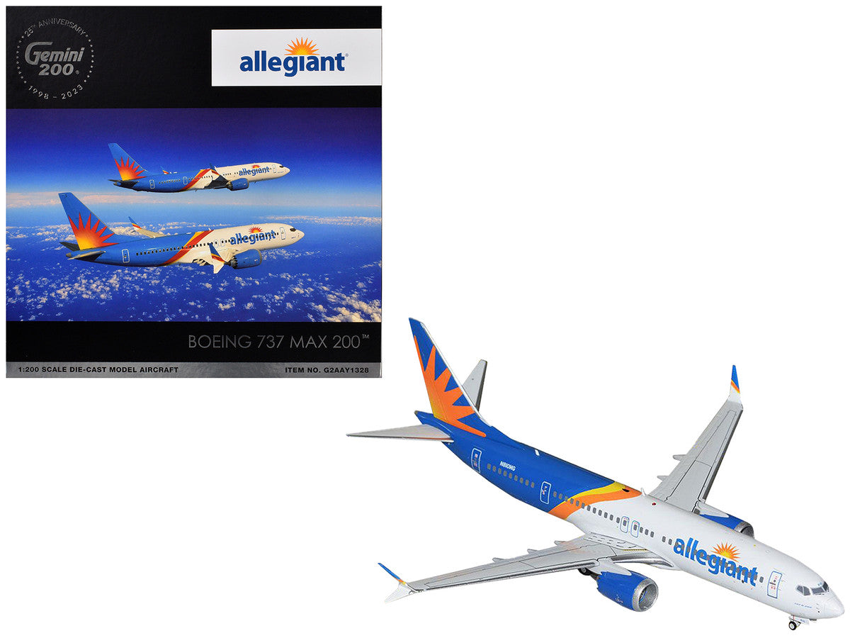 Boeing 737 MAX 8 Commercial Aircraft "Allegiant Air" (N810MG) White and Blue with Graphics "Gemini 200" Series 1/200 Diecast Model Airplane by GeminiJets-2