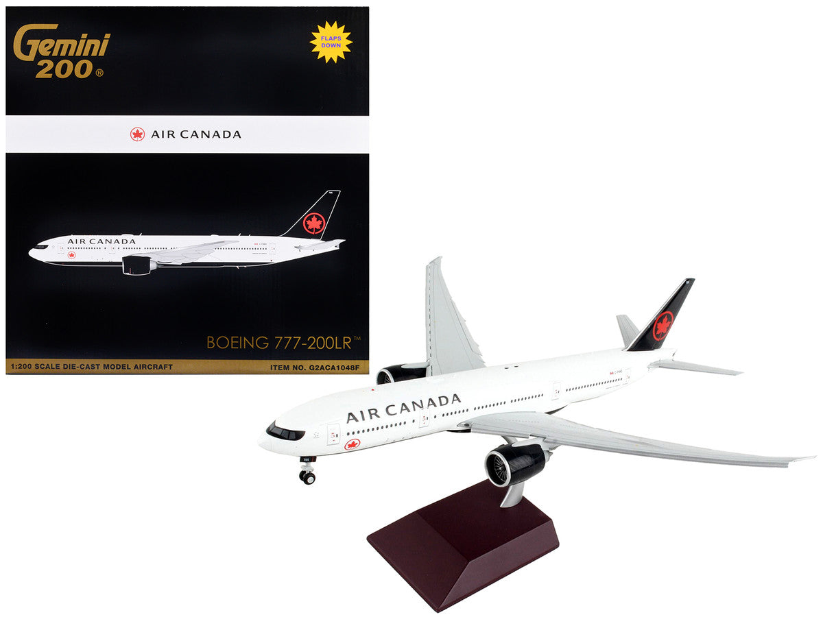 Boeing 777-200LR Commercial Aircraft with Flaps Down "Air Canada" White with Black Tail "Gemini 200" Series 1/200 Diecast Model Airplane by GeminiJets-0