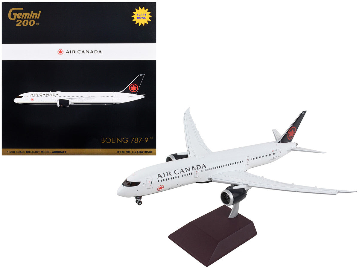 Boeing 787-9 Commercial Aircraft with Flaps Down "Air Canada" White with Black Tail "Gemini 200" Series 1/200 Diecast Model Airplane by GeminiJets-0