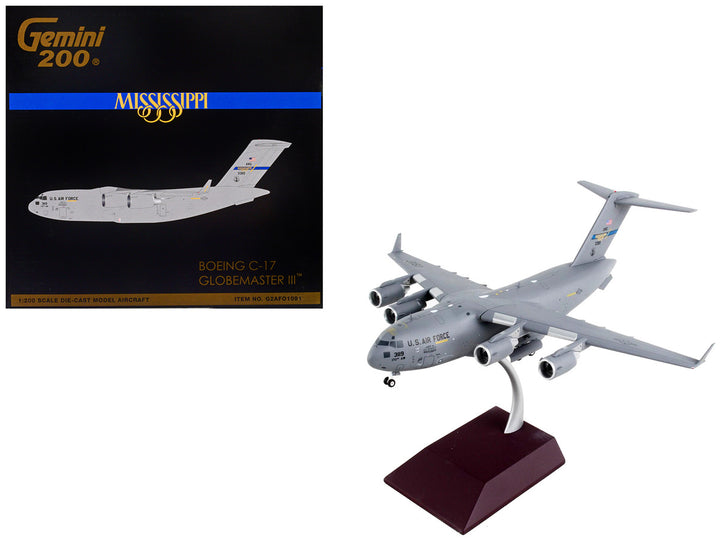 Boeing C-17 Globemaster III Transport Aircraft "Mississippi Air National Guard" United States Air Force "Gemini 200" Series 1/200 Diecast Model Airplane by GeminiJets-0