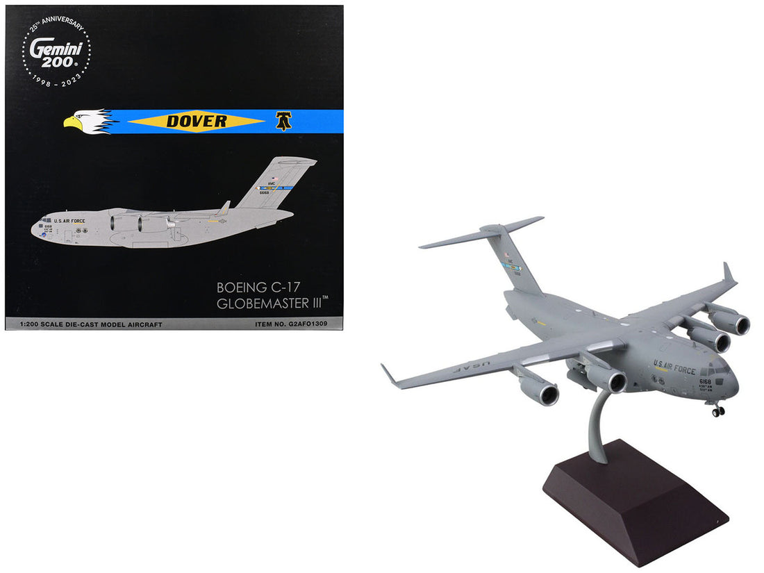 Boeing C-17 Globemaster III Transport Aircraft "Dover Air Force Base" United States Air Force (06-6168) Gray "Gemini 200" Series 1/200 Diecast Model Airplane by GeminiJets-2