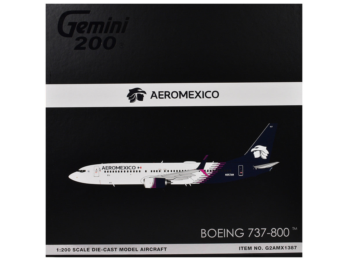 Boeing 737-800 Commercial Aircraft "AeroMexico" (N957AM) White with Dark Blue Tail "Gemini 200" Series 1/200 Diecast Model Airplane by GeminiJets-2