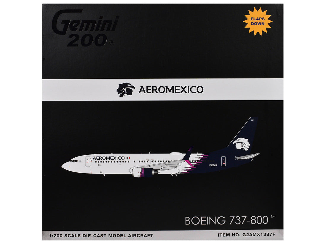 Boeing 737-800 Commercial Aircraft with Flaps Down "AeroMexico" (N957AM) White with Dark Blue Tail "Gemini 200" Series 1/200 Diecast Model Airplane by GeminiJets-2