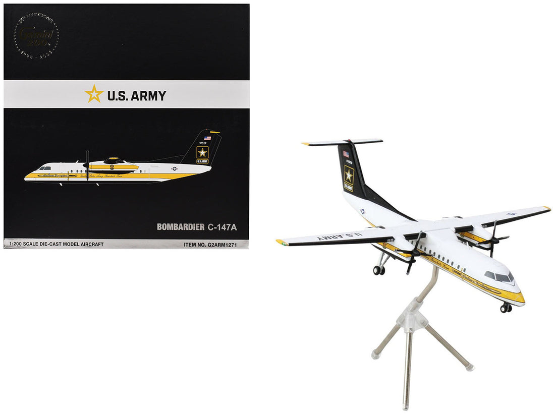 Bombardier C-147A Transport Aircraft "Golden Knights Parachute Team" United States Army (17-01610) White with Yellow Stripes and Black Tail "Gemini 200" Series 1/200 Diecast Model Airplane by GeminiJets-0