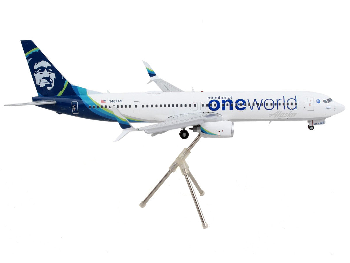 Boeing 737-900ER Commercial Aircraft with Flaps Down "Alaska Airlines - One World" White with Blue Tail "Gemini 200" Series 1/200 Diecast Model Airplane by GeminiJets-1