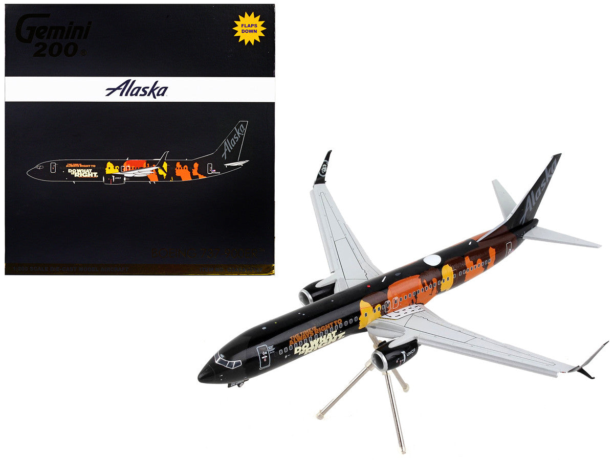 Boeing 737-900ER Commercial Aircraft with Flaps Down "Alaska Airlines - Our Commitment" Black with Graphics "Gemini 200" Series 1/200 Diecast Model Airplane by GeminiJets-0