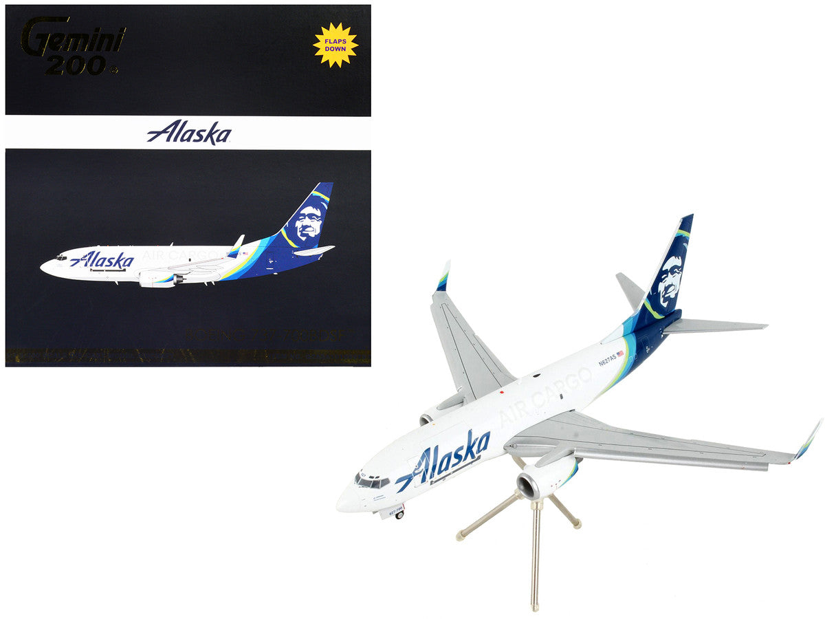 Boeing 737-700BDSF Commercial Aircraft with Flaps Down "Alaska Air Cargo" White with Blue Tail "Gemini 200" Series 1/200 Diecast Model Airplane by GeminiJets-0