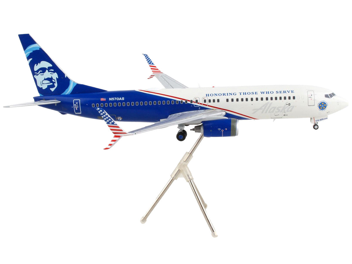 Boeing 737-800 Commercial Aircraft "Alaska Airlines - Honoring Those Who Serve" White and Blue "Gemini 200" Series 1/200 Diecast Model Airplane by GeminiJets-1