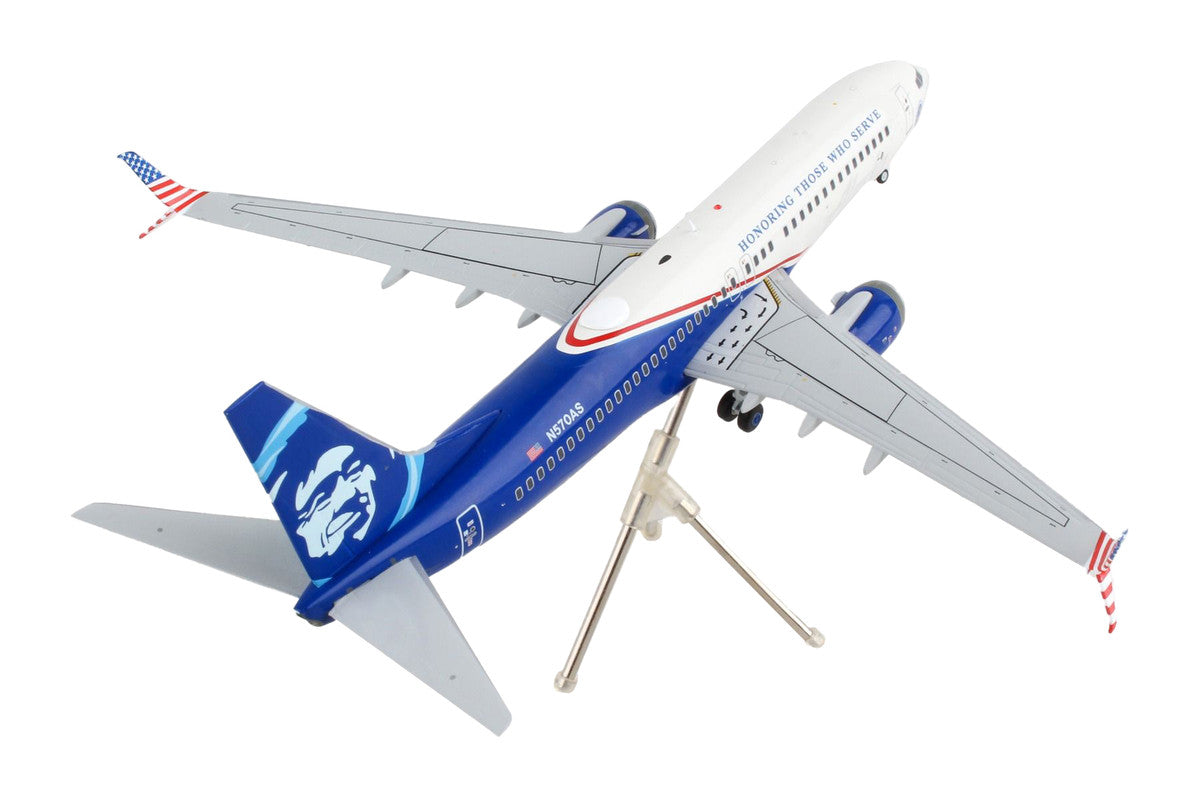 Boeing 737-800 Commercial Aircraft "Alaska Airlines - Honoring Those Who Serve" White and Blue "Gemini 200" Series 1/200 Diecast Model Airplane by GeminiJets-2