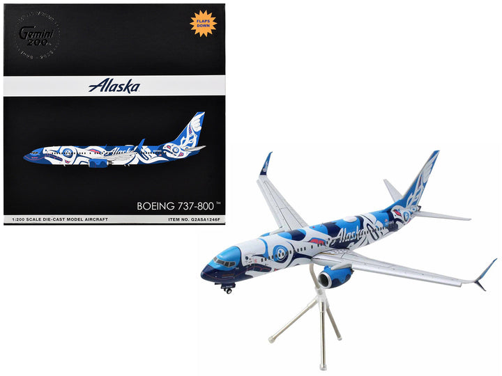 Boeing 737-800 Commercial Aircraft with Flaps Down "Alaska Airlines" (N559AS) Salmon People Livery "Gemini 200" Series 1/200 Diecast Model Airplane by GeminiJets-0