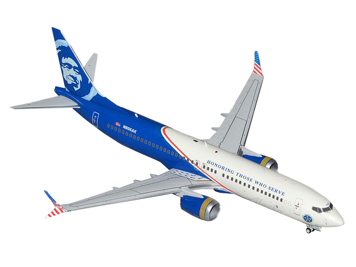 Boeing 737 MAX 8 Commercial Aircraft "Alaska Airlines - Honoring Those Who Serve" (N806AK) White and Blue "Gemini 200" Series 1/200 Diecast Model Airplane by GeminiJets-0