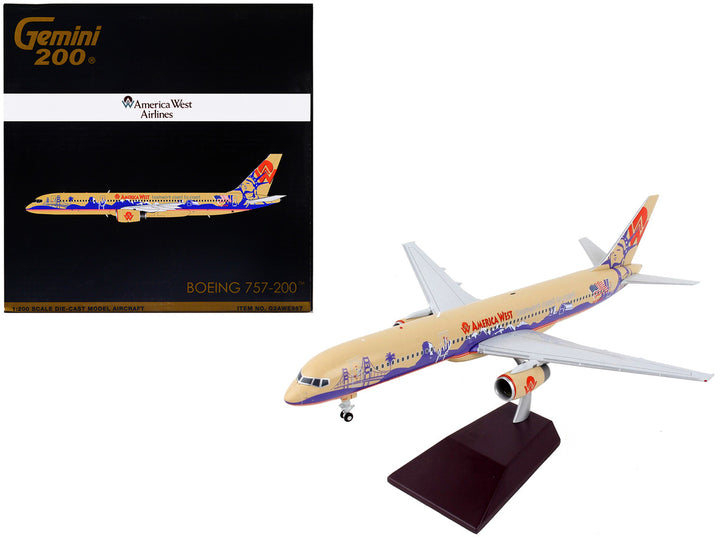 Boeing 757-200 Commercial Aircraft "America West Airlines" Beige with Purple Graphics "Gemini 200" Series 1/200 Diecast Model Airplane by GeminiJets-0