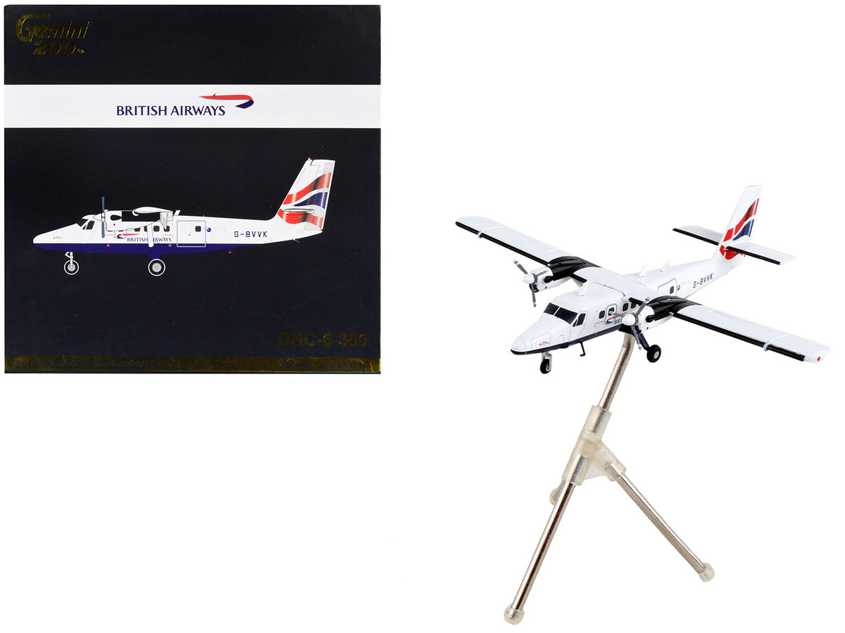 De Havilland DHC-6-300 Commercial Aircraft "British Airways" White with Striped Tail "Gemini 200" Series 1/200 Diecast Model Airplane by GeminiJets-0
