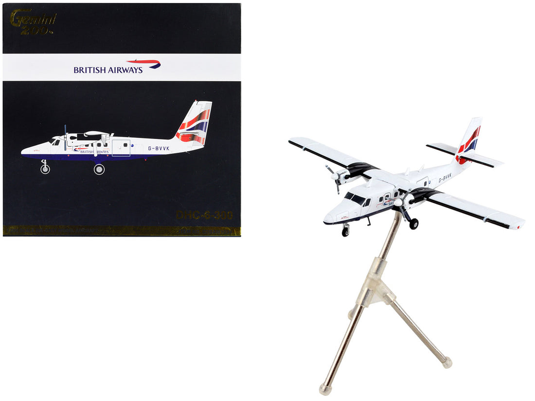 De Havilland DHC-6-300 Commercial Aircraft "British Airways" White with Striped Tail "Gemini 200" Series 1/200 Diecast Model Airplane by GeminiJets-0