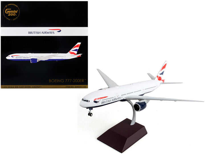 Boeing 777-200ER Commercial Aircraft "British Airways" White with Striped Tail "Gemini 200" Series 1/200 Diecast Model Airplane by GeminiJets-0