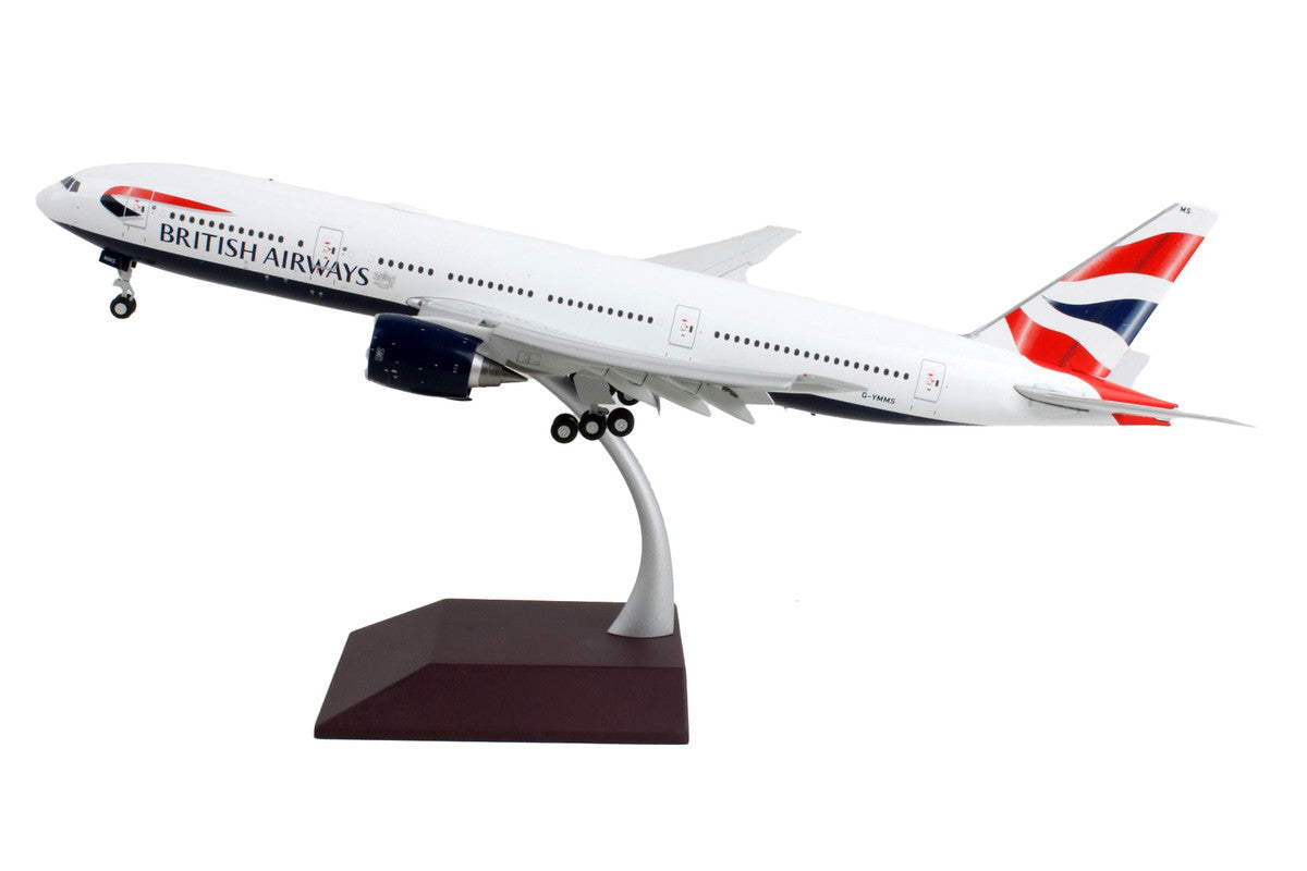 Boeing 777-200ER Commercial Aircraft with Flaps Down "British Airways" White with Striped Tail "Gemini 200" Series 1/200 Diecast Model Airplane by GeminiJets-1