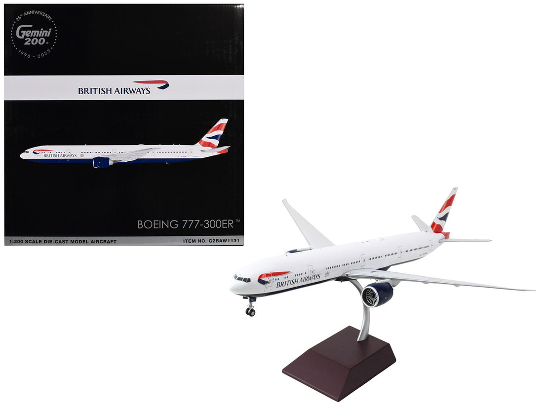 Boeing 777-300ER Commercial Aircraft "British Airways" (G-STBH) White with Striped Tail "Gemini 200" Series 1/200 Diecast Model Airplane by GeminiJets-2