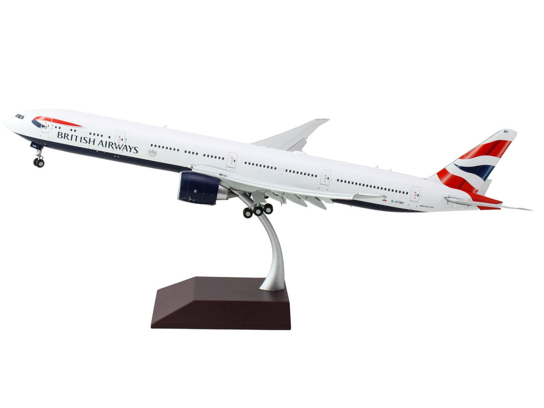 Boeing 777-300ER Commercial Aircraft with Flaps Down "British Airways" (G-STBH) White with Striped Tail "Gemini 200" Series 1/200 Diecast Model Airplane by GeminiJets-1