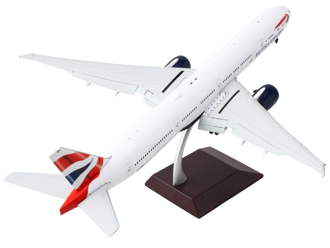 Boeing 777-300ER Commercial Aircraft with Flaps Down "British Airways" (G-STBH) White with Striped Tail "Gemini 200" Series 1/200 Diecast Model Airplane by GeminiJets-0