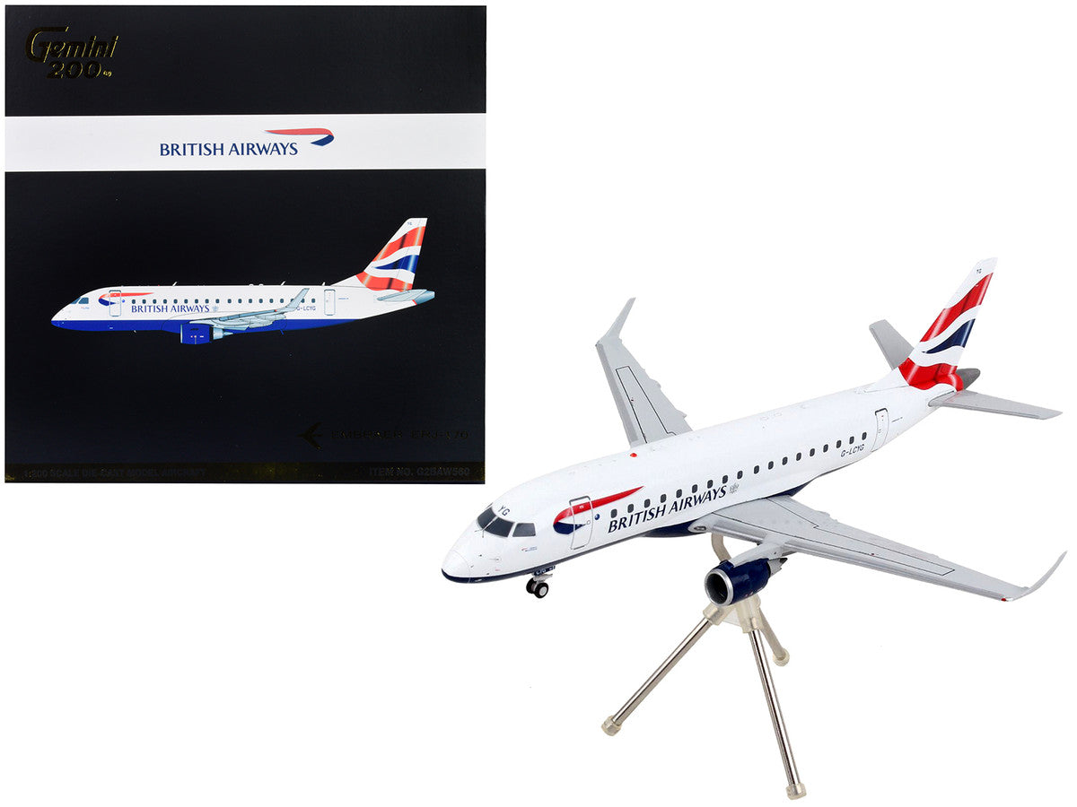 Embraer ERJ-170 Commercial Aircraft "British Airways" White with Striped Tail "Gemini 200" Series 1/200 Diecast Model Airplane by GeminiJets-0