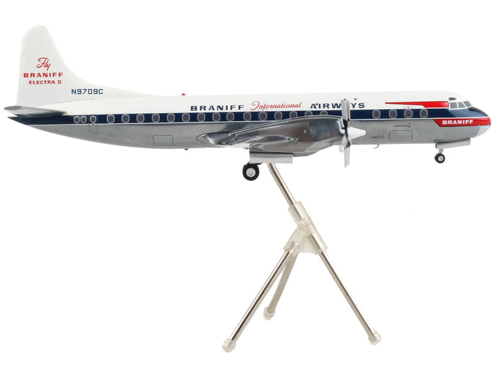 Lockheed L-188 Electra Commercial Aircraft "Braniff International Airways" White with Blue Stripes "Gemini 200" Series 1/200 Diecast Model Airplane by GeminiJets-1