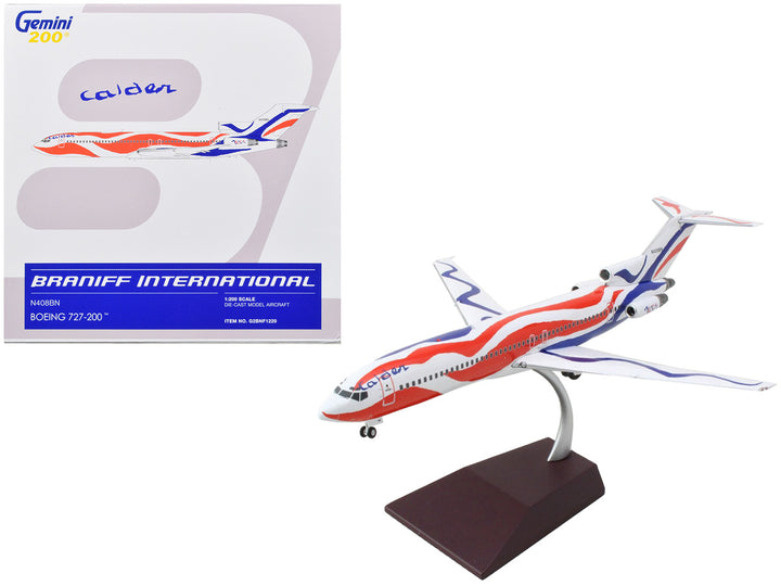 Boeing 727-200 Commercial Aircraft "Braniff International Airways - Calder Bicentennial Livery" White with Red and Blue Stripes "Gemini 200" Series 1/200 Diecast Model Airplane by GeminiJets-0