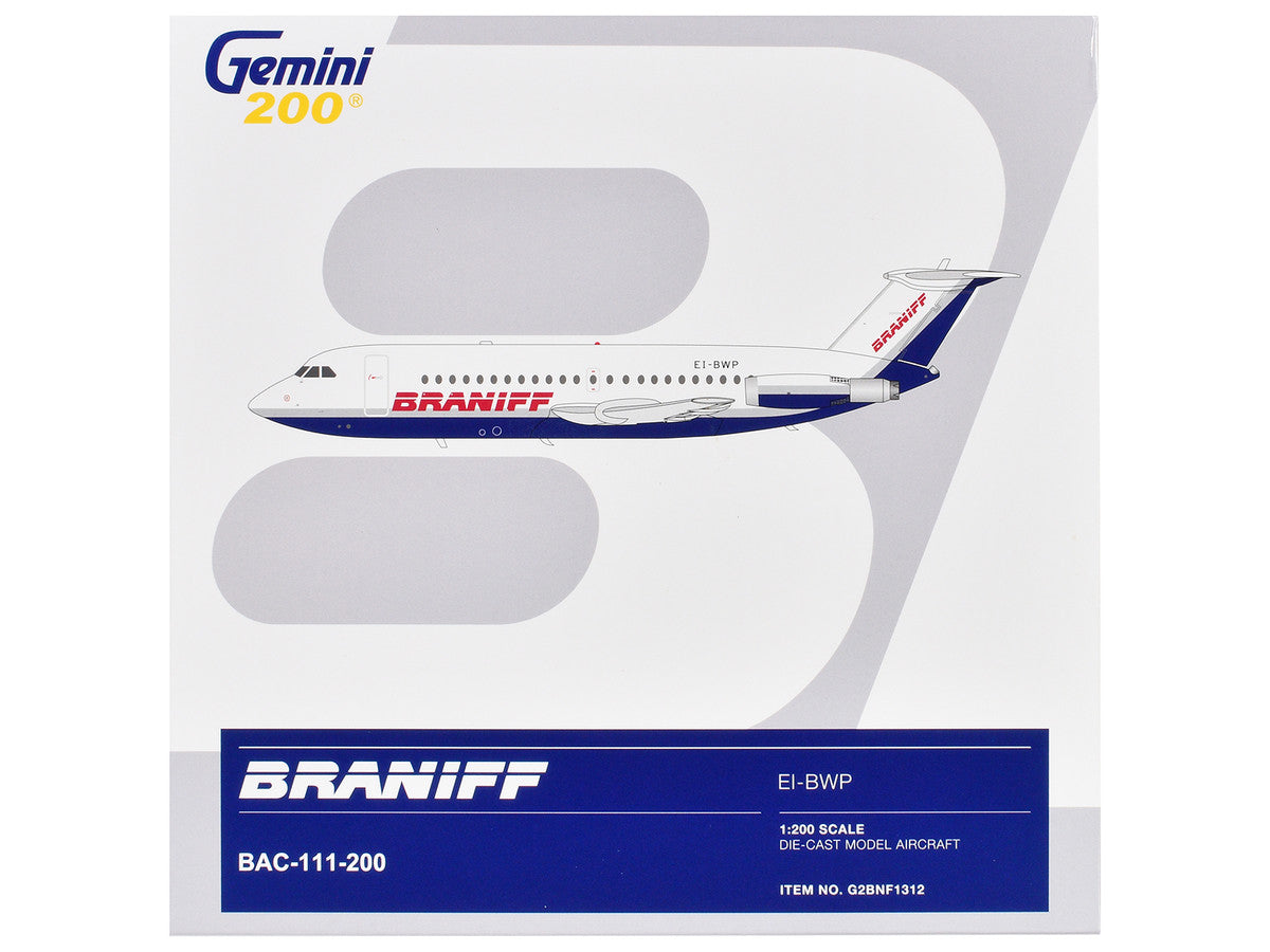 BAC 111-200 Commercial Aircraft "Braniff International Airways" (EI-BWP) White with Blue Tail "Gemini 200" Series 1/200 Diecast Model Airplane by GeminiJets-1