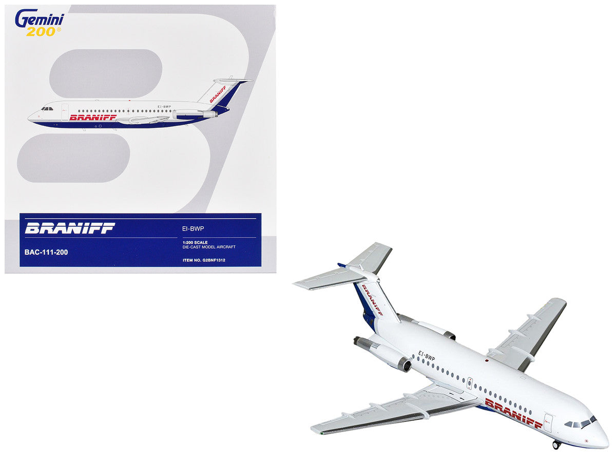 BAC 111-200 Commercial Aircraft "Braniff International Airways" (EI-BWP) White with Blue Tail "Gemini 200" Series 1/200 Diecast Model Airplane by GeminiJets-2