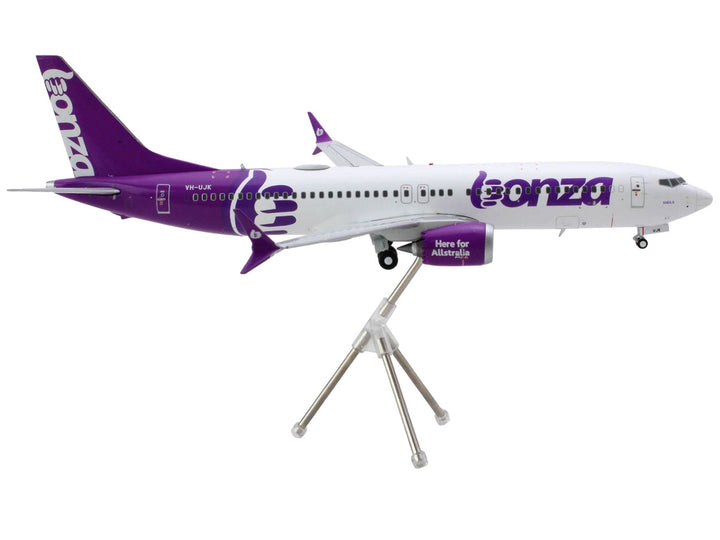 Boeing 737 MAX 8 Commercial Aircraft "Bonza Aviation" (VH-UJK) White with Purple Tail "Gemini 200" Series 1/200 Diecast Model Airplane by GeminiJets-1