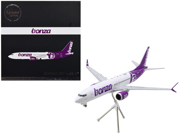 Boeing 737 MAX 8 Commercial Aircraft "Bonza Aviation" (VH-UJK) White with Purple Tail "Gemini 200" Series 1/200 Diecast Model Airplane by GeminiJets-0