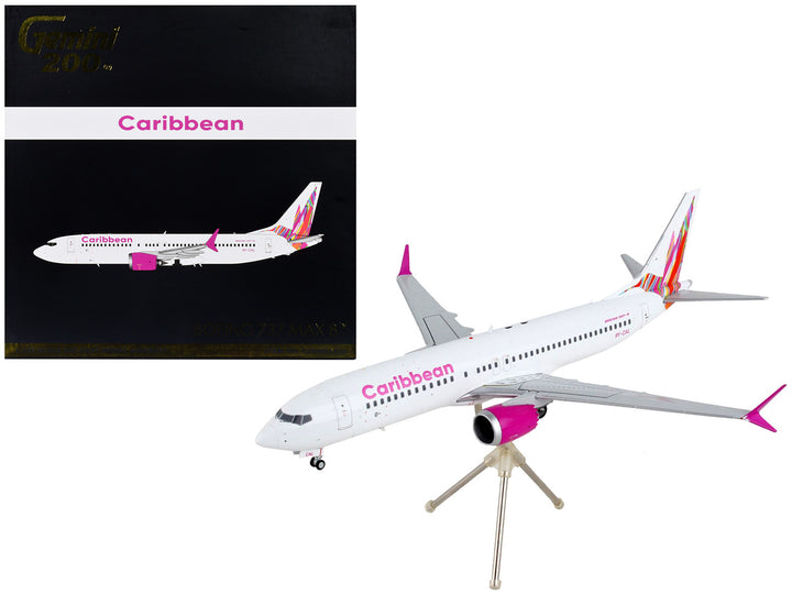 Boeing 737 MAX 8 Commercial Aircraft "Caribbean Airlines" White with Pink Tail "Gemini 200" Series 1/200 Diecast Model Airplane by GeminiJets-0