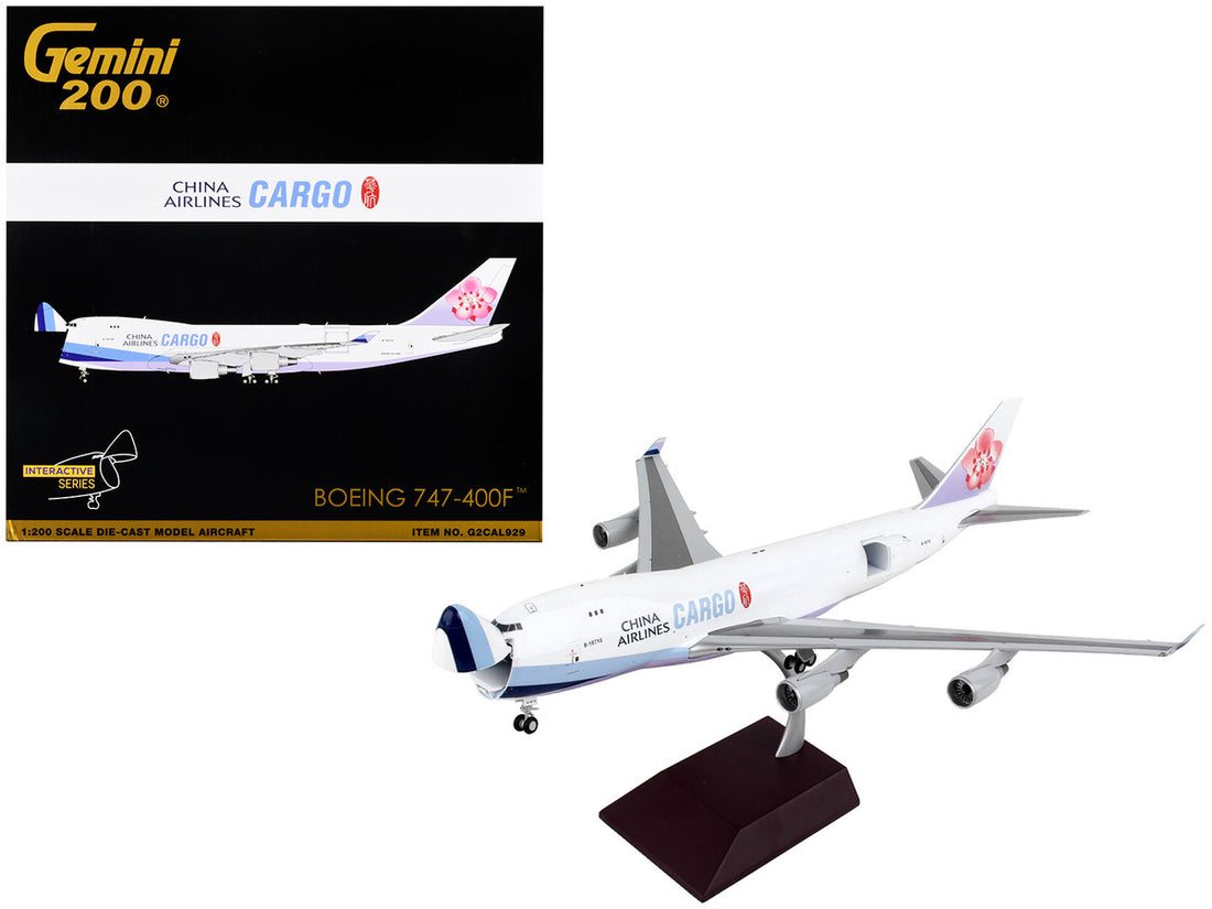 Boeing 747-400F Commercial Aircraft "China Airlines Cargo" White with Purple Tail "Gemini 200 - Interactive" Series 1/200 Diecast Model Airplane by GeminiJets-0