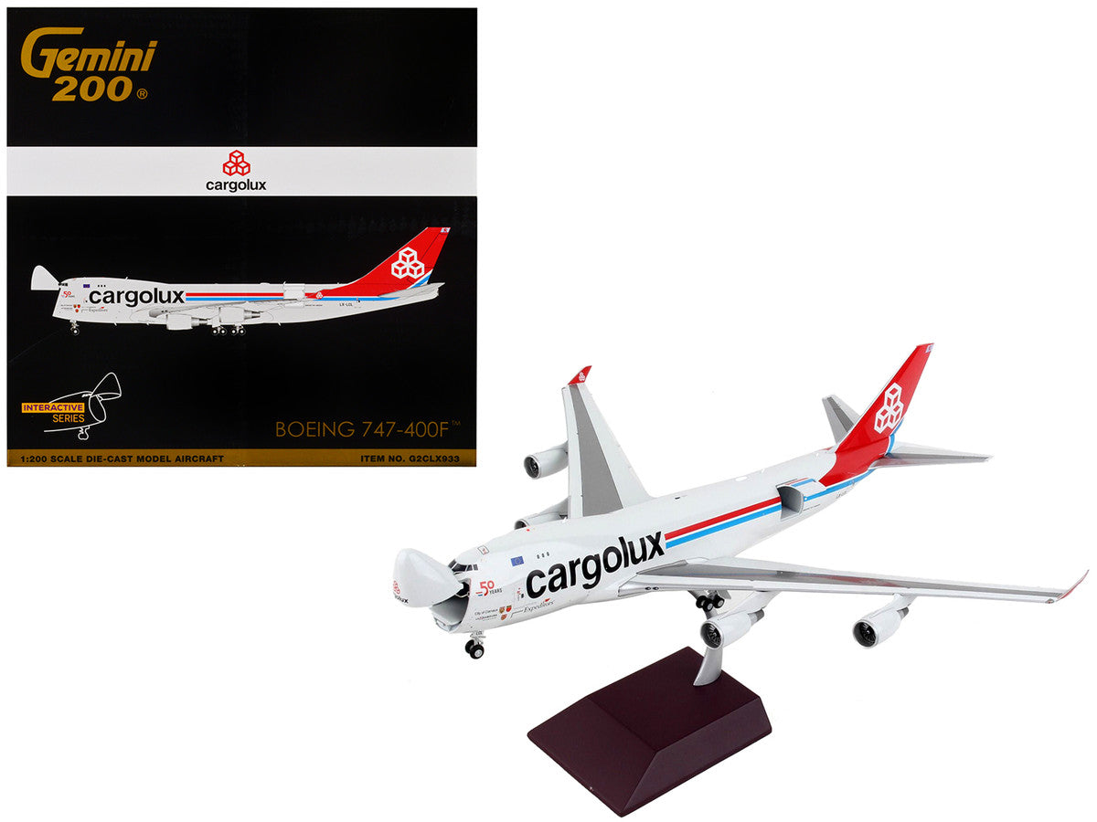 Boeing 747-400F Commercial Aircraft "Cargolux" Gray with Red Tail "Gemini 200 - Interactive" Series 1/200 Diecast Model Airplane by GeminiJets-0